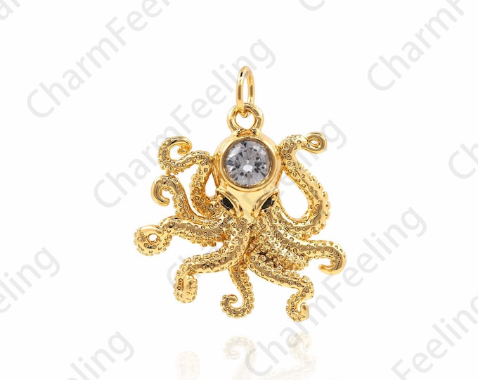 CZ Octopus Pendant, Octopus Charm, Ocean Charm, DIY Jewelry Making Accessories 24.5×21×6.4mm 1pcs