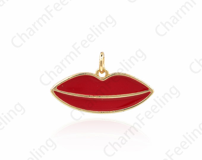 Enamel Red Lips Pendant, Enamel Charm, Red Lips Charm, DIY Jewelry Making Accessories 14x24x1.8mm 1pcs