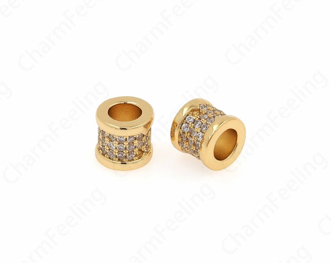 Wholesale Beads, 18K Gold Filled Round Beads, Micro-Pavé CZ Cylindrical Spacer Beads, Bracelet Assembly Accessories, 10x8.8mm