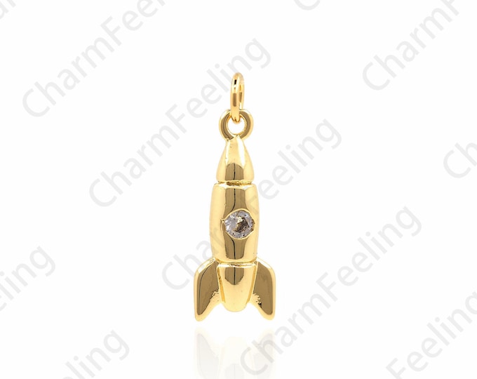 Rocket Pendant, Rocket Necklace CZ Rocket Ornaments, Rocket Charm, DIY Jewelry Making Accessories 24.5x8×4.5mm 1pcs