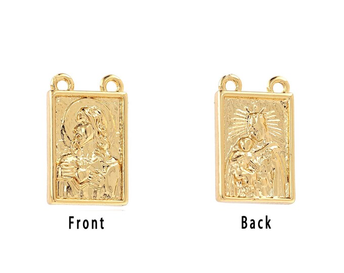 Portrait Pendant, 18K Gold Filled Square Charm, Character Necklace, Square Pendant, DIY Jewelry Supplies, 12.5x7.5x1.5mm