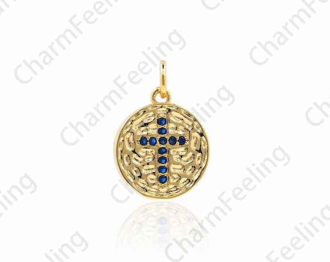 Round Cross Pendant, 18K Gold Filled With Christian Charm, Micropavé CZ Cross charm, Cross Necklace, DIY Jewelry Accessories, 18x13x2mm