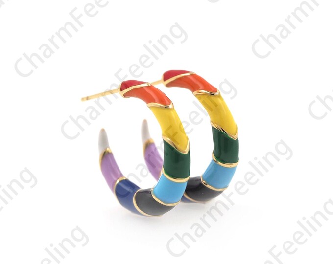 C-Shaped Earrings Enamel Moon Earrings Crescent Earrings Enamel Earrings Colorful Earrings Earrings 23x4.5mm 1 pair