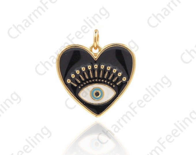 18K Gold Filled Eye Pendant, Magic Enamel Necklace, Eye Charm, Micropavé CZ Enamel Necklace, DIY Jewelry Accessories 21x19x2mm