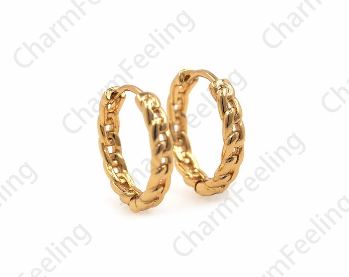 18K Gold Filled Round Twist Earrings, Twist Earrings, Hollow Earrings, Micropave CZ Gold Earrings, Earring Charm, 16x16mm 1 pair