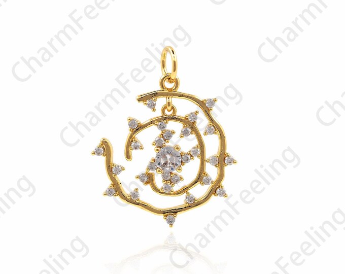 Round Branch Pendant, Fashionable And Exquisite CZ Minimalist Pendant, Personalized Necklace, Plant Charm 24.5×18.8×2.6mm 1pcs