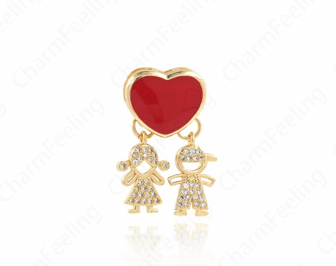 Enamel Heart Pendant, Micropavé CZ Love Charm, Girl Necklace, 18K Gold Filled Girl Charm, DIY Jewelry Supplies, 28x19x4.5mm