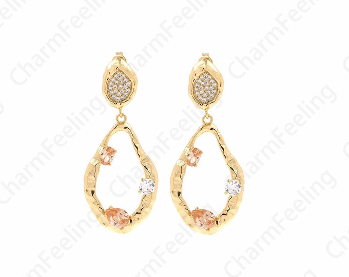 1 Pair, Micropaved CZ Round Earrings, Dangle Earrings, 18K Gold Filled Exquisite Earrings, Daily Earrings, DIY Earring Accessories,23x55x4mm