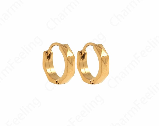 18K Gold Filled Earrings, Round Earrings,Stainless Steel earrings, Micro pavé CZ Twist Earrings, Thick Gold Earrings,12x2.6mm