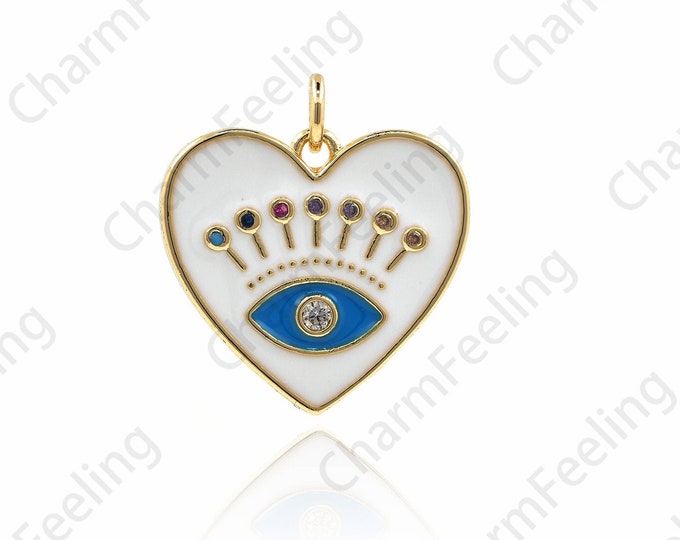 18K Gold Filled Eye Necklace, Eye Pendant, Eye Pendant,Eye Pendant,Micropavé CZ Gold Disc Necklace,DIY Jewelry Components22x20x2.3mm