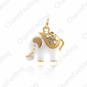 18K Gold Filled CZ Enamel Elephant Pendant,Elephant Necklace,Elephant Charm,Animal Charm,DIY Jewelry Accessories 20x18.5x4mm