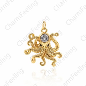 CZ Octopus Pendant, Octopus Charm, Ocean Charm, DIY Jewelry Making Accessories 24.5×21×6.4mm 1pcs