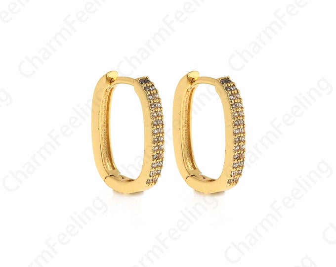 1pair Cubic Zirconia Rectangle Hoops, Oblong Earrings, Square Hoops, Rectangular Earrings, Dainty Hoop Earrings, Gold Hoops 16x11.2x2.6mm