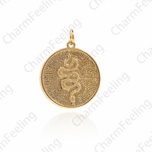 18K Gold Filled Snake-Shaped Pendant, Disc Snake Necklace, Crawling Pendant, DIY Jewelry Making Accessories 26x20x2.5mm