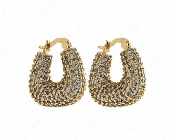 Cubic Zirconia Rectangle Hoops, 18K Gold Filled Oblong Earrings, Square Hoops, Rectangular Earrings, Dainty Hoop Earrings, 21x21x7.5mm