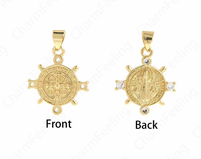 Jesus Pendant,Dainty Christian Charm, 18K Gold Filled Round Charm, Religious Charm, DIY Jewelry Supplies,25x18.5x2.5mm
