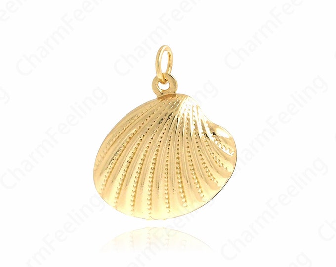 Shell Pendant, Beach Charm, 18K Gold Filled Beach Necklace, Shell Necklace, Shell Charm, DIY Jewelry Supplies, 23x19x7mm