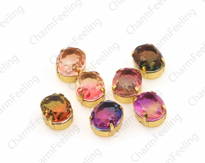 10pcs,Glass Crystal With Golden Claws, Flat Back Crystal Rhinestones, Crystals, Multi-Color, Multi-Size Options,DIY Jewelry Making