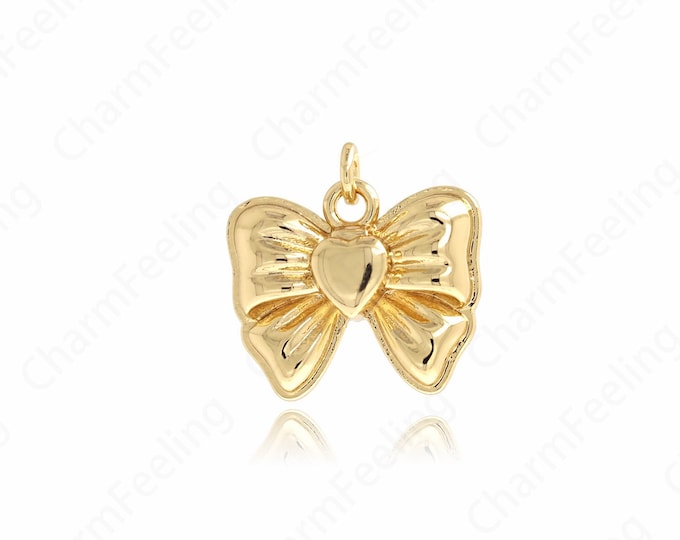 18K Gold Filled Bow Charm, Gold Bow Necklace, Bow Pendant,Dainty Knot Charm, DIY Jewelry Supplies, 15.5x16.5x4mm