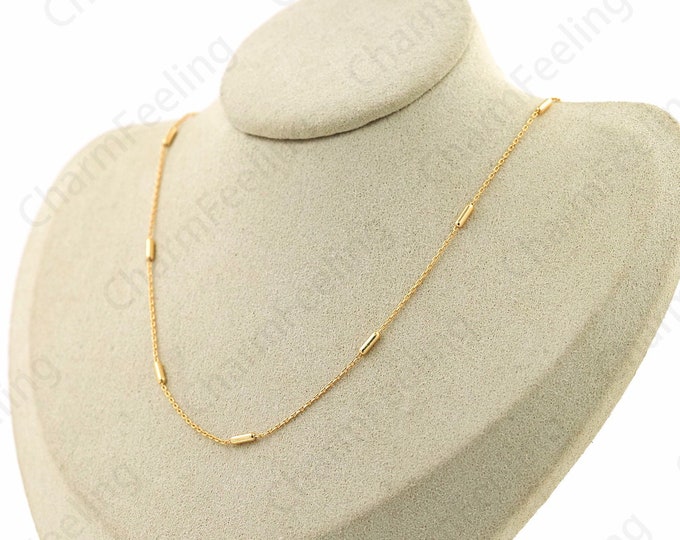 Chain Necklace,18K Gold Filled S925 Silver Necklace,Cylinder Necklace, Bar Necklace,Fashion Necklace,Classic Necklace,Gift For Her