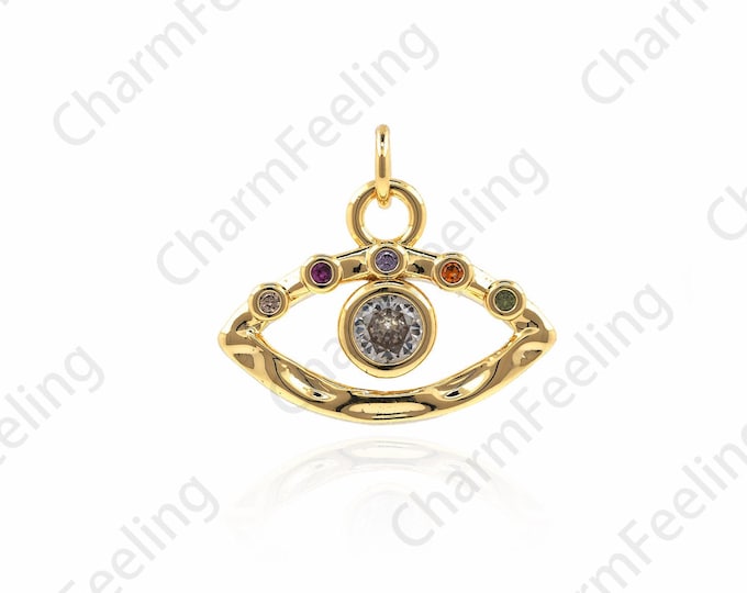 Micropavé Cubic Zirconia Eye Necklace,Magic Eye Pendant,18K Gold Filled Lucky Eye Jewelry Accessory,14x16x2mm