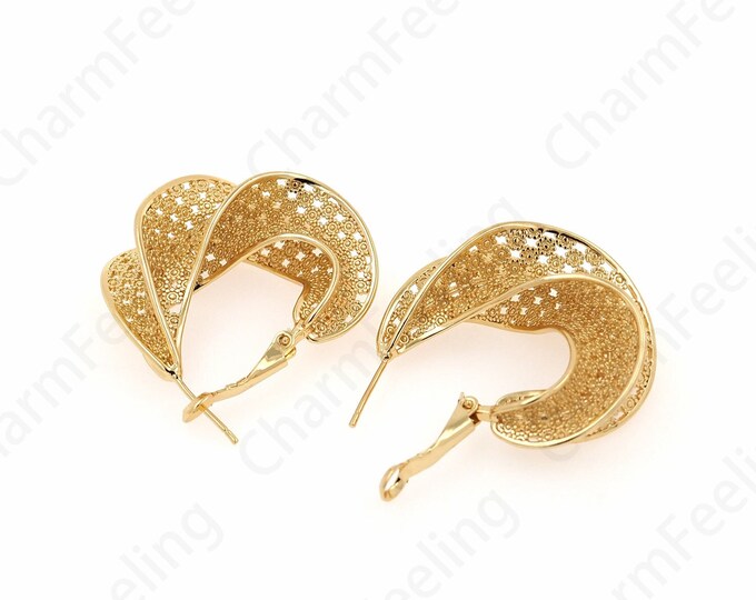 Dainty Rhinestone Earrings,Curved Earrings,Micropavé CZ Exquisite Earrings,18K Gold Filled Moon Earrings,Boho Earrings,41x32x14.5mm