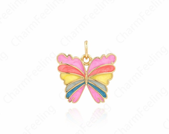 Enamel Butterfly Necklace,18K Gold Filled Butterfly Pendant,Butterfly Pendant, Insect Necklace,DIY Jewelry Accessory 16x15.5x1.5mm