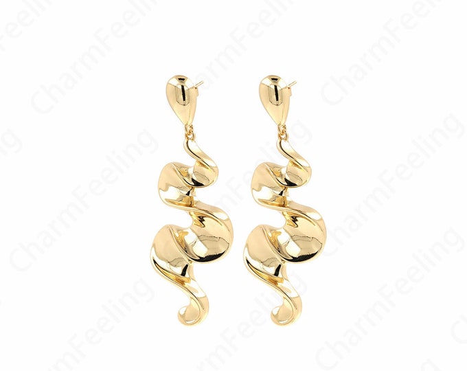 Ocean Studs, Wave Earrings, Tassel Earrings, 18K Gold Filled Bohemian Earrings, Bar Earrings, Gift for Her, 68x25x7mm