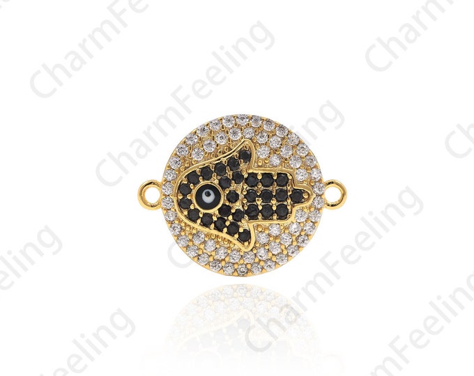 Eye Circular Connector, Micro-Pave Hamsa Connector, Enamel Hand Link, DIY Jewelry Making Accessories 18x14x3mm  1pcs