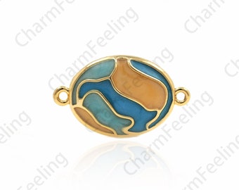 18K Gold Filled Enamel Bracelet Connector, Oval Connector, Bracelet Accessories, Enamel Charm, 12x19x3.5mm