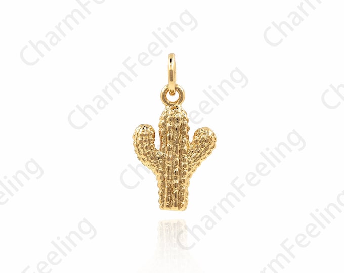 Gold Filled Cactus Pendant, Plant Charm, Desert Charm, Cactus Charm, Traveler Charm, DIY Jewelry Making Accessories 18x10x3mm 1pcs