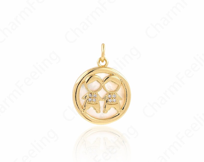 Friend Necklace, 18K Gold Filled Boys Charm, Boys Pendant, Micropavé CZ Kids Charm, DIY Jewelry Supplies, 15.4x20.4x3mm