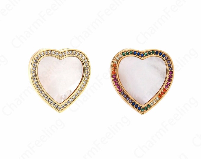 18K Gold Filled Heart Shaped Charm, MicroPave CZ Oil Drop Heart Pendant, Heart Necklace,DIY Jewelry Making Supplies 24x23x3mm