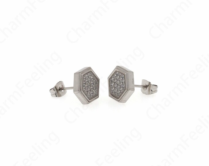 Stainless Steel Earrings, Silver Filled Earring Charms,MicroPave CZ Honeycomb Earrings,Simple Earrings,DIY Jewelry Supplies,12x10.5x2.7mm