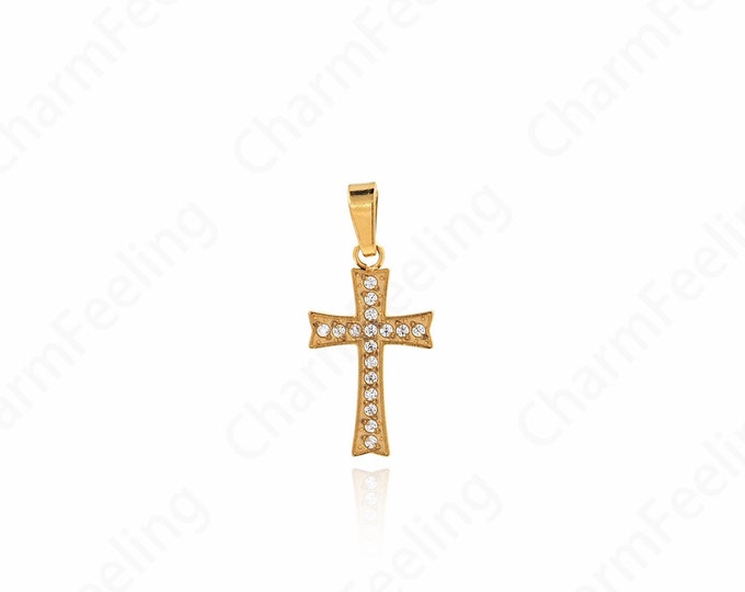 Cross Necklace, Religious Charm,Christian Charm, Micropavé CZ Cross Pendant, DIY Jewelry Making Accessories 21.5x10x1.6mm