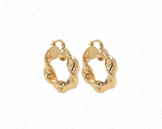 1 pair,Twist Earrings, Earring Charm, Dainty Gold Earrings, Hollow Earrings, 18K Gold Filled Round Twist Earrings, 35.5x30.5x7.5mm