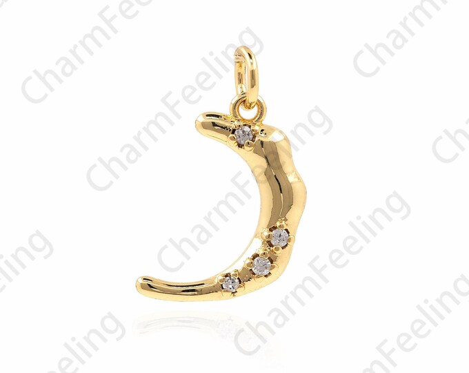 Micropavé CZ Moon Pendant, Moon Jewelry, Crescent Pendant, 18K Gold Filled Crescent Necklace, DIY Jewelry Accessories 20x10x3mm