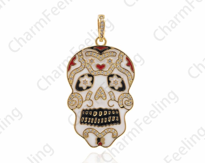 18K Gold Filled Enamel Skull Pendant, Skull Charm, Skull Necklace, DIY Jewelry Accessories 46x23.5x2mm