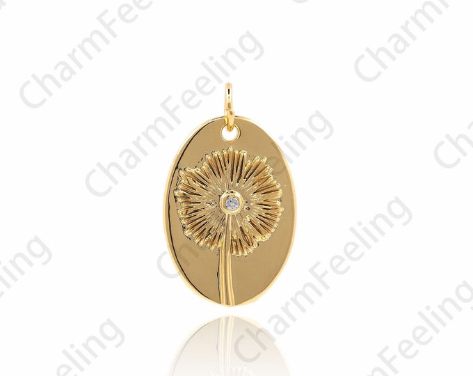 Dandelion Pendant, Oval Flower Necklace, Flower Charm, DIY Jewelry Making Accessories 22.5×13.5×2.4mm 1pcs