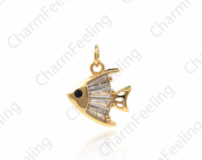18K Filled Gold Goldfish Pendant, Sea Creature Charm, Nautical Charm, DIY Jewelry Making Accessories 14x11x2.5mm 1pcs