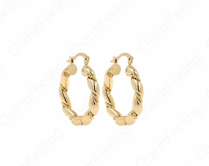1 pair,Dainty Gold Earrings, Hollow Earrings, 18K Gold Filled Round Twist Earrings, Twist Earrings, Earring Charm, 35x30.5x5mmmm