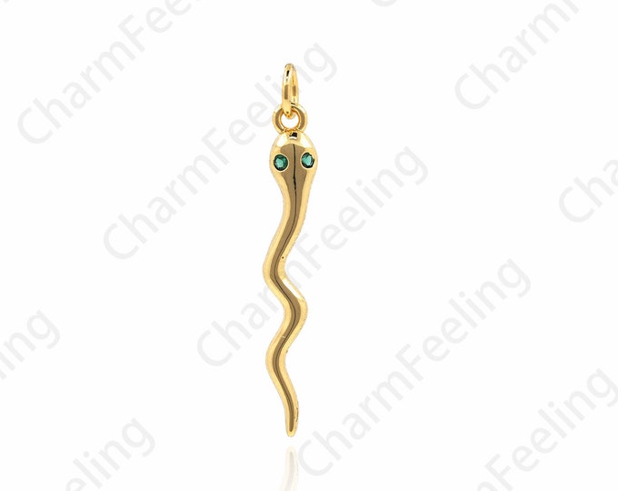 18K Gold Filled Lucky Snake Pendant, Gold Snake Bracelet, Snake Necklace, Micro Pave Necklace, Anniversary Gift 27x3.5x1.5 mm