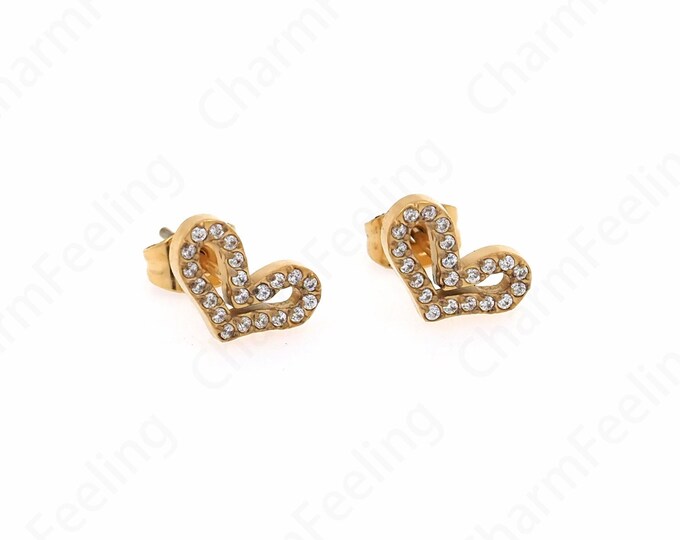 Love Charm, Micropaved CZ Love Earrings,18K Gold Filled Love Earrings, Heart-Shaped Earrings,A Gift For Her,11x7x1.7mm