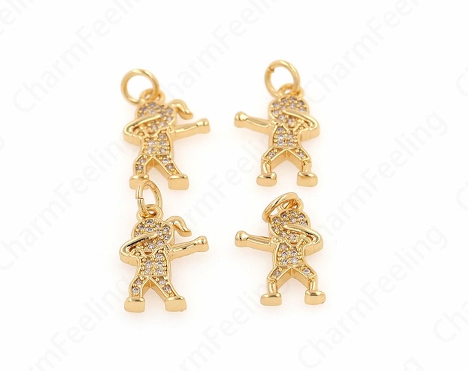 Couple Charm, 18K Gold Filled Love Pendant, Micropavé CZ Character Necklace, Character Charm, DIY Jewelry Accessories,