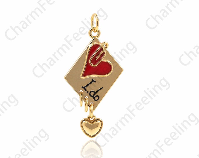 18K Gold Filled Love Enamel Pendant, Red Heart Enamel Necklace, Love Pendant, Love Pendant, DIY Jewelry Accessories 32x15.5x2mm