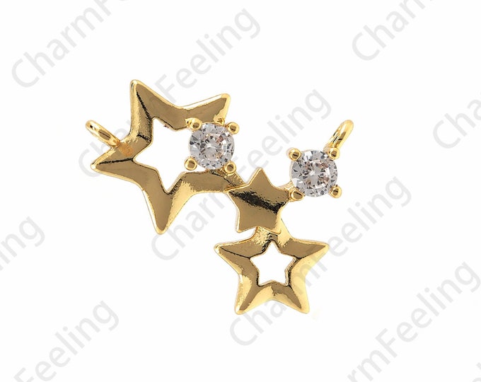 18K Gold Filled Star Pendant, Star Necklace, Micropavé CZ Polaris Necklace, Starburst Charm, Celestial Star Charm 15x15x2.5mm