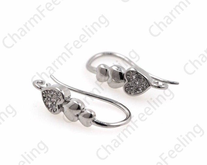 Heart  Silver Earrings,Simple Heart-Shaped Earrings,Micropave Cubic Zirconia Silver Earrings, Suitable For Anniversary Gifts 10x18mm 1 pair