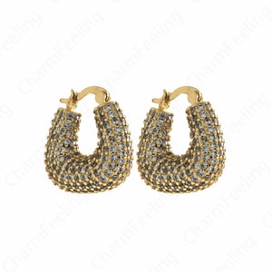 Rechthoekige hoepels met zirkonia, 18K gold filled langwerpige oorbellen, vierkante hoepels, rechthoekige oorbellen, sierlijke oorringen, 21 x 21 x 7,5 mm