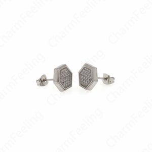 Brincos de aço inoxidável, pingentes de brinco cheios de prata, brincos de favo de mel MicroPave CZ, brincos simples, suprimentos de joias faça você mesmo, 12x10,5x2,7mm