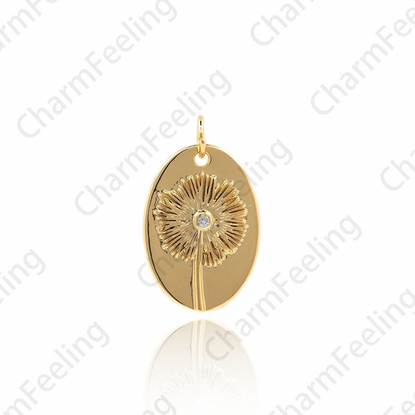 Dandelion Pendant, Oval Flower Necklace, Flower Charm, DIY Jewelry Making Accessories 22.5×13.5×2.4mm 1pcs